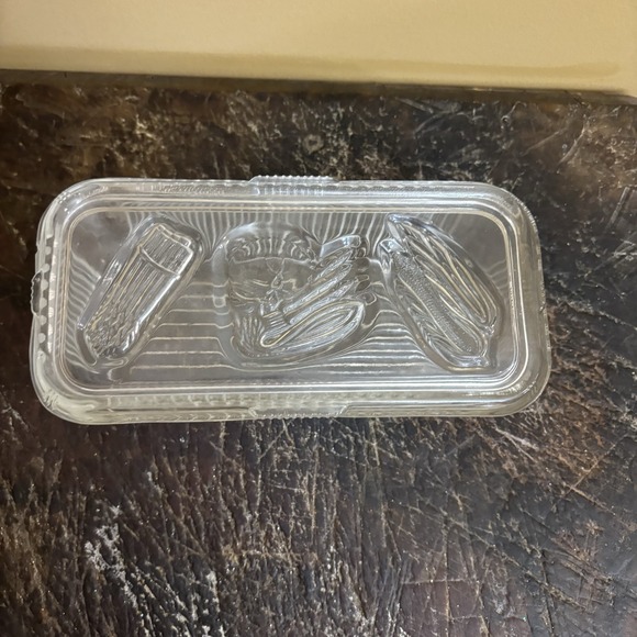 Vintage Federal‎ Glass Refrigerator Storage Dish Ribbed w/Embossed Vegetable Lid - Picture 1 of 9